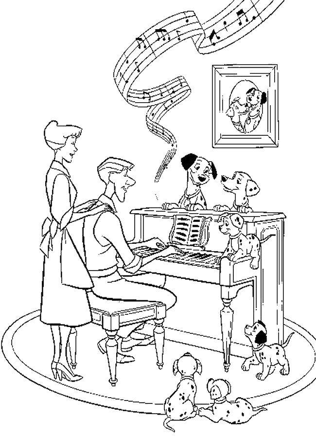 Coloring Dalmatians listen to the music. Category Disney coloring pages. Tags:  That 101, Dalmatians.