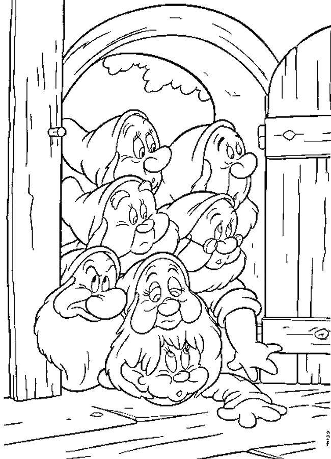 Coloring Dwarves. Category Disney coloring pages. Tags:  fairy tales, cartoons, dwarves.