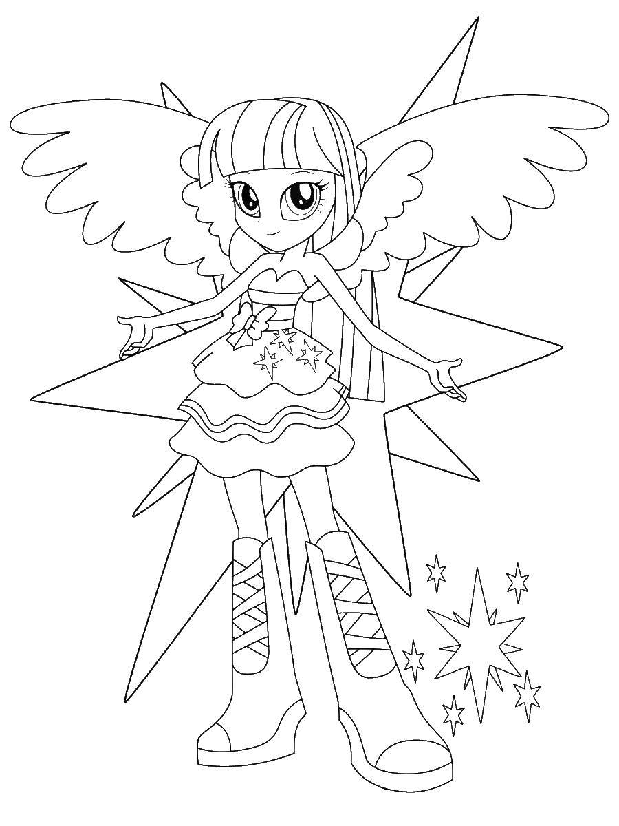 Coloring Sparkle girl with wings. Category my little pony. Tags:  Pony, Sparkle.