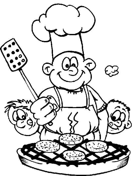 Название: Раскраска Повар готовит котлеты для детей. Категория: Еда. Теги: еда , повар, кухня.