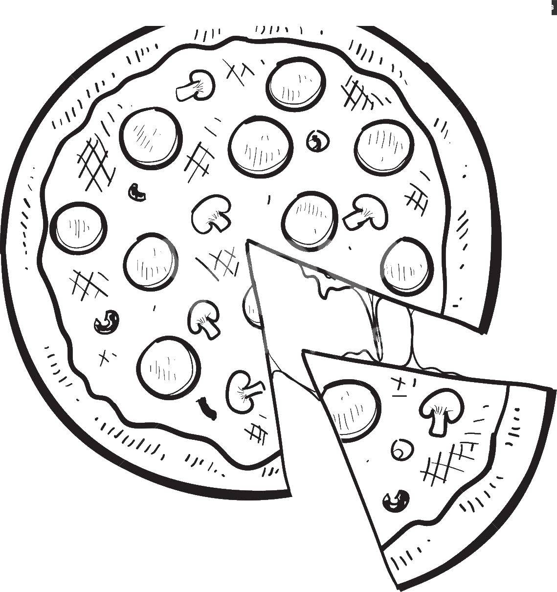 Розмальовки  Грибна піца. Завантажити розмальовку піца, їжа.  Роздрукувати ,Їжа,