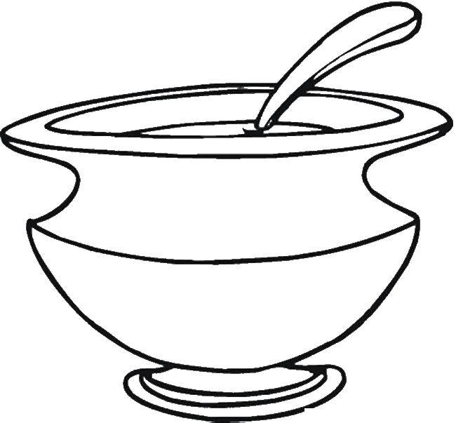 Coloring Bowl with a spoon. Category Dishes. Tags:  crockery, Cup.