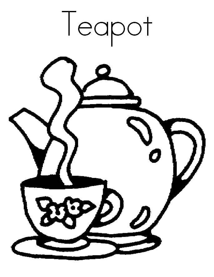 Coloring Teapot. Category Dishes. Tags:  crockery, kettle, mug.