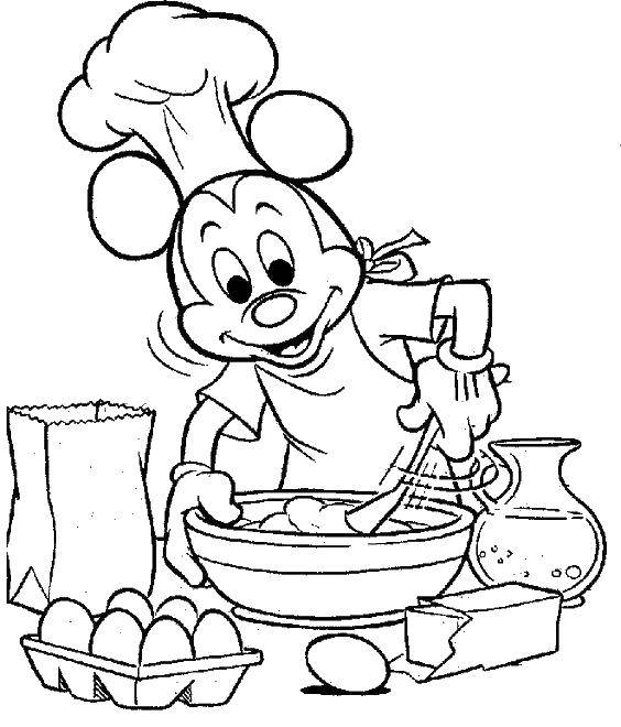 Coloring Mickey prepares. Category Cooking. Tags:  cooking, food Mickey.