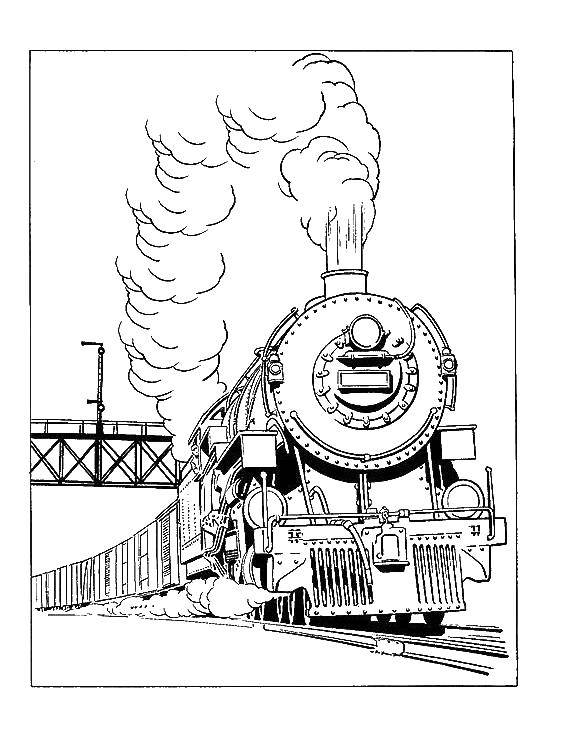 Название: Раскраска Поезд. Категория: поезд. Теги: поезд, транспорт, рельсы, вагон.