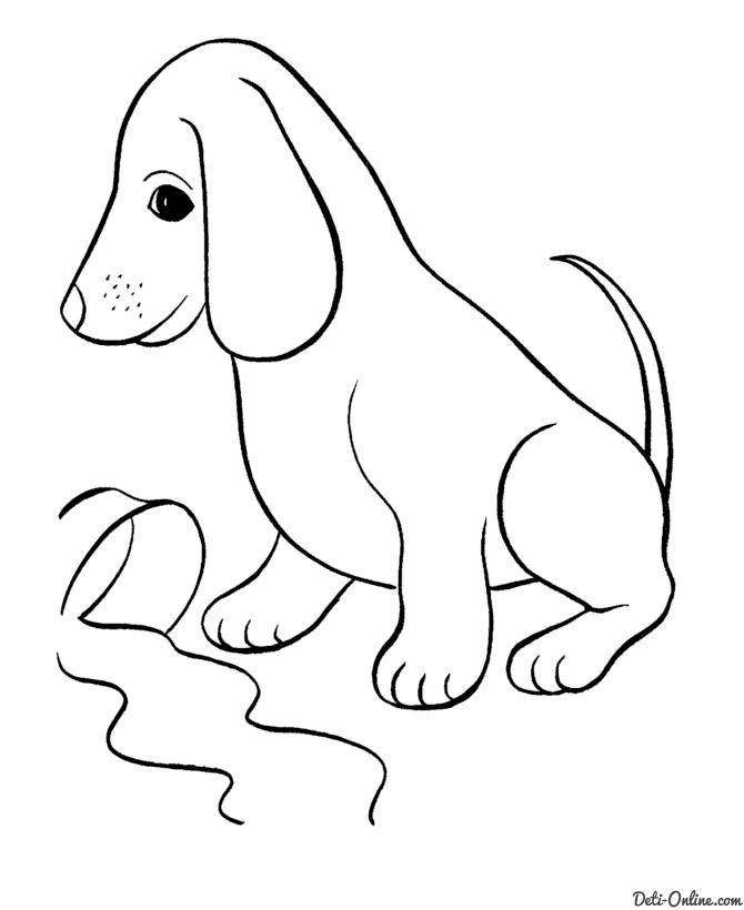 Название: Раскраска Рисунок собака и миска. Категория: домашние животные. Теги: собака.