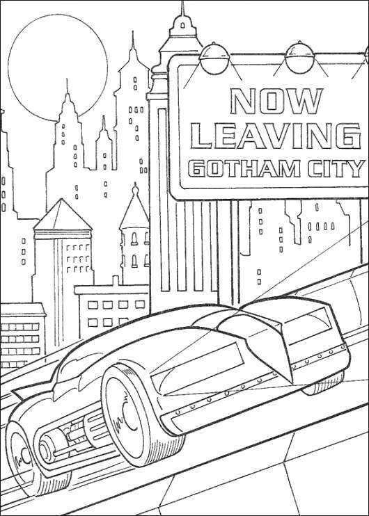 Coloring Batman in his car in Gotham. Category Comics. Tags:  Comics, Batman, automobile, Gotham.