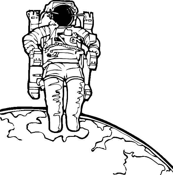 Название: Раскраска Космонавт в скафандре. Категория: Космос. Теги: космос, планета, ракета, Гагарин, день космонавтики.