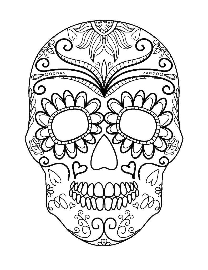 Название: Раскраска Узорный череп. Категория: Хэллоуин. Теги: Хэллоуин, череп, узоры.