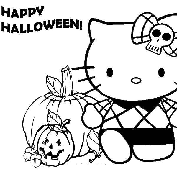 Coloring Halloween Hello kitty. Category Halloween. Tags:  Halloween kitty, pumpkin.