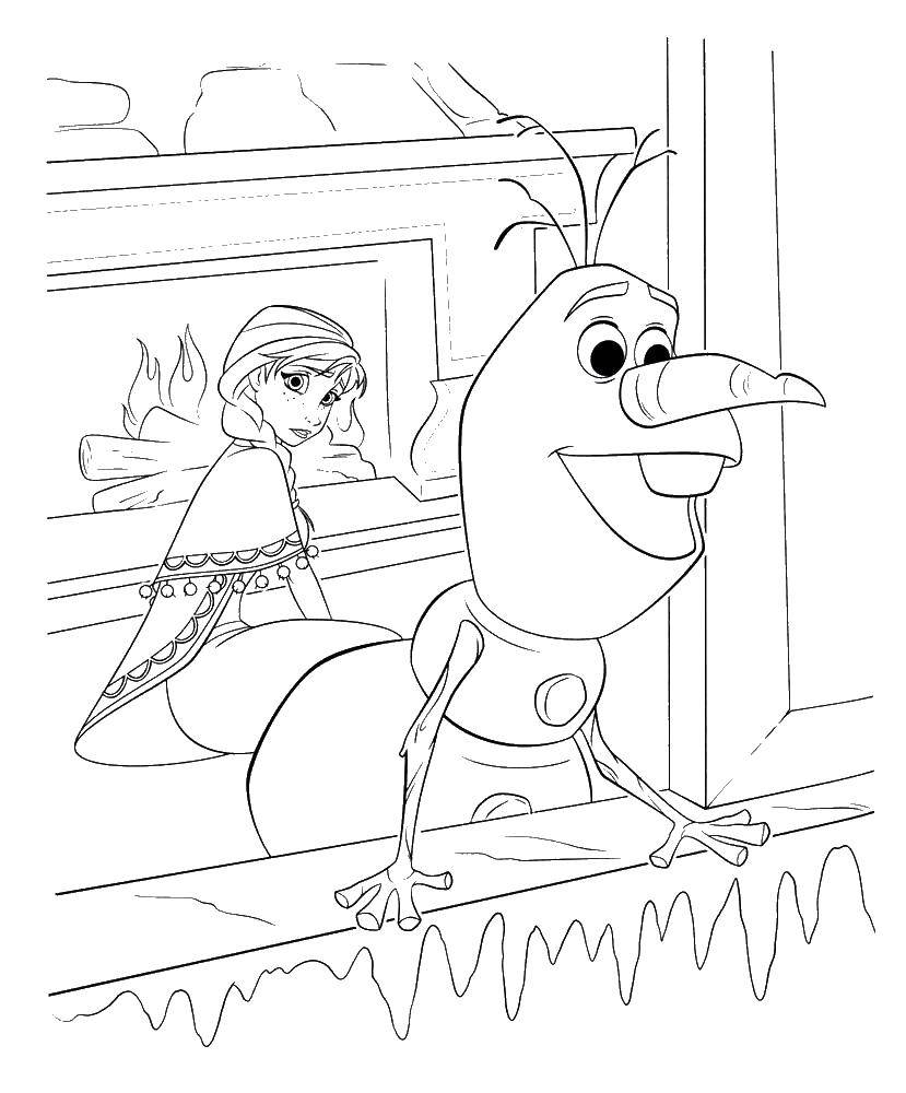 Coloring Olaf and Anna. Category Disney cartoons. Tags:  Olaf.