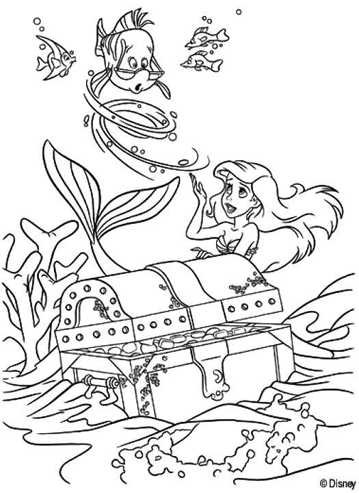 Coloring The little mermaid Ariel from the disney cartoon found a treasure. Category Disney cartoons. Tags:  Disney, the little mermaid, Ariel.