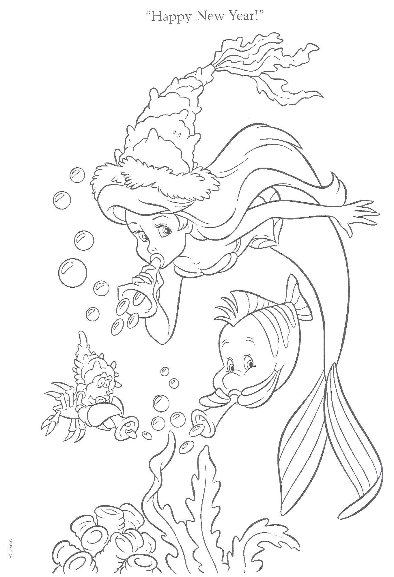 Название: Раскраска ариэль и рыбка. Категория: Русалочка. Теги: русалка, девушка, море, Ариэль, рыбка.