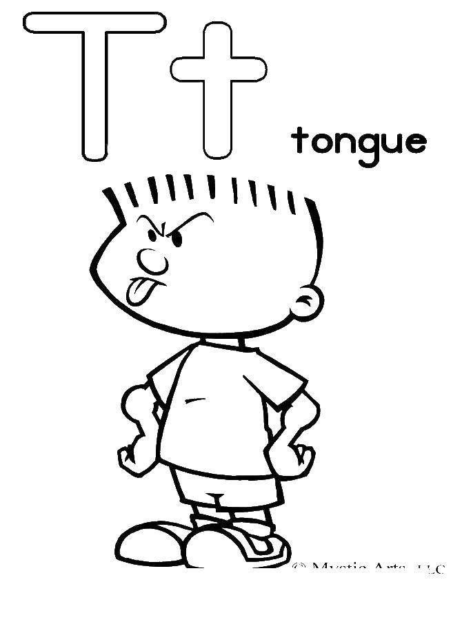 Coloring Boy showing tongue. Category English alphabet. Tags:  alphabet, English.