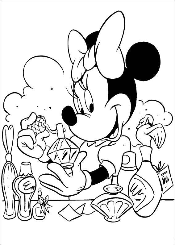 Coloring Minnie mouse with a beautiful bow and perfume. Category Disney cartoons. Tags:  Disney, Minnie Mouse.