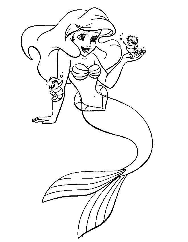 Coloring Mermaid Ariel plays with sea horses. Category The little mermaid. Tags:  Ariel, mermaid.
