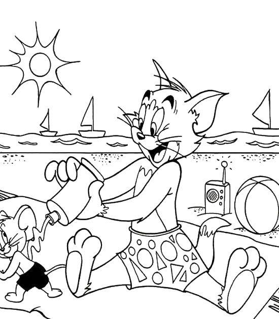 Coloring Tom and Jerry play on the beach. Category Disney cartoons. Tags:  Disney, Tom and Jerry.