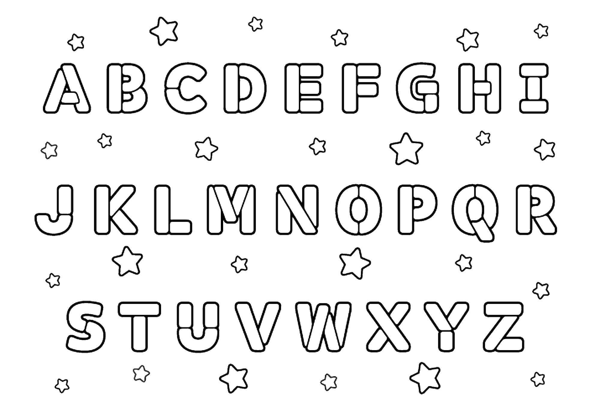 Coloring English alphabet, letters, stars. Category English alphabet. Tags:  The alphabet, letters.