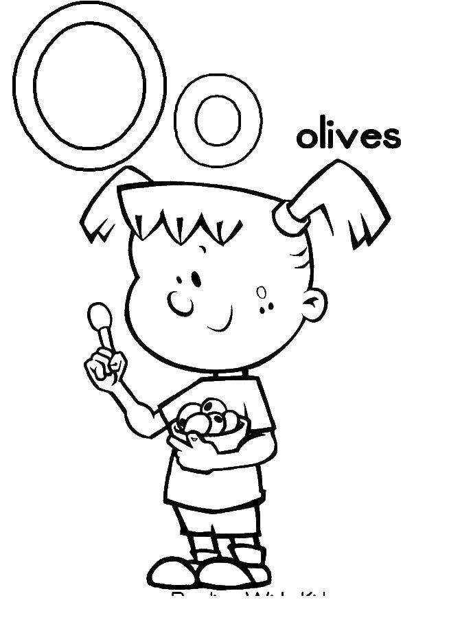 Coloring Girl eats olives. Category English alphabet. Tags:  alphabet, English.