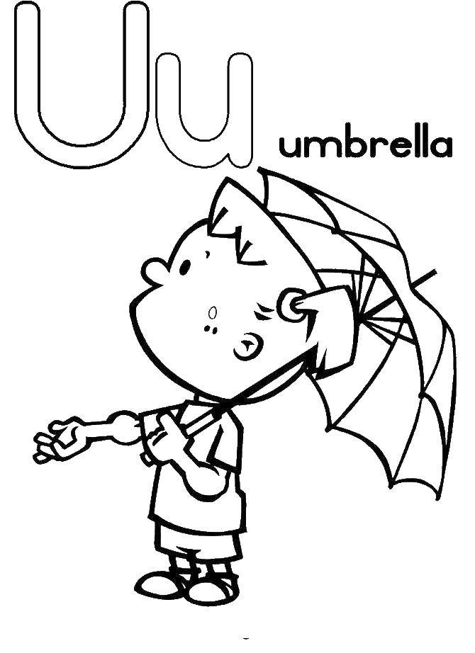 Название: Раскраска Девочка с зонтиком. Категория: Английский алфавит. Теги: алфавит, английский.
