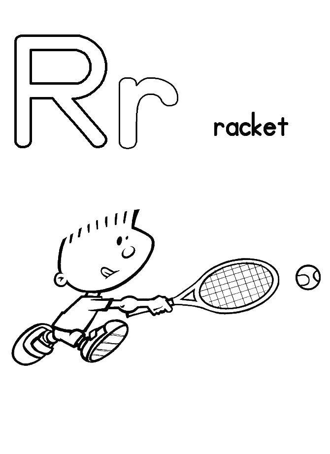 Название: Раскраска Мальчик играет в теннис. Категория: Английский алфавит. Теги: алфавит, английский.