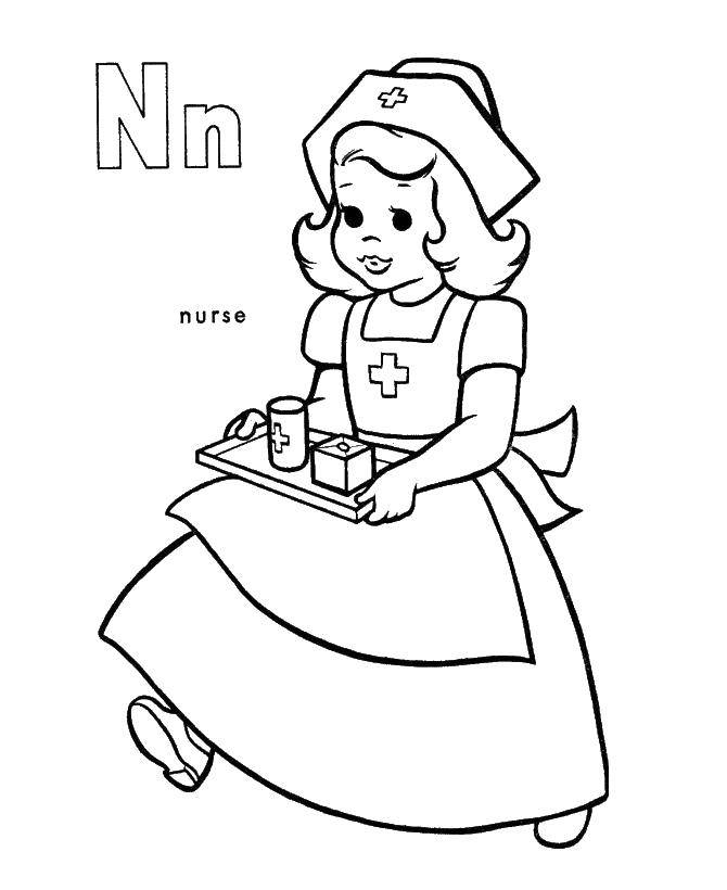 Coloring Nurse. Category English alphabet. Tags:  alphabet, English, nurse.
