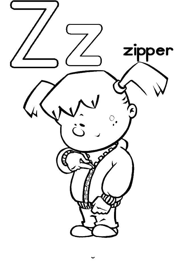 Coloring Girl in jacket. Category English alphabet. Tags:  alphabet, English.