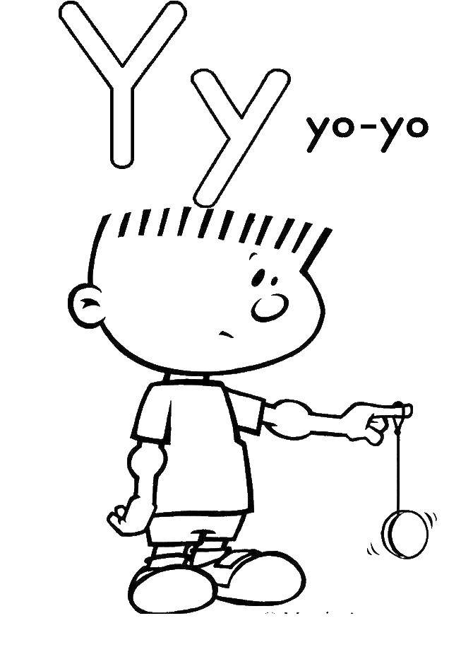 Название: Раскраска Мальчик играет с йо йо. Категория: Английский алфавит. Теги: алфавит, английский.