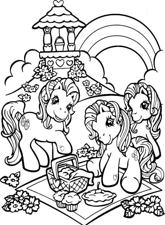 Coloring Little pony picnic. Category Ponies. Tags:  Pony, picnic.