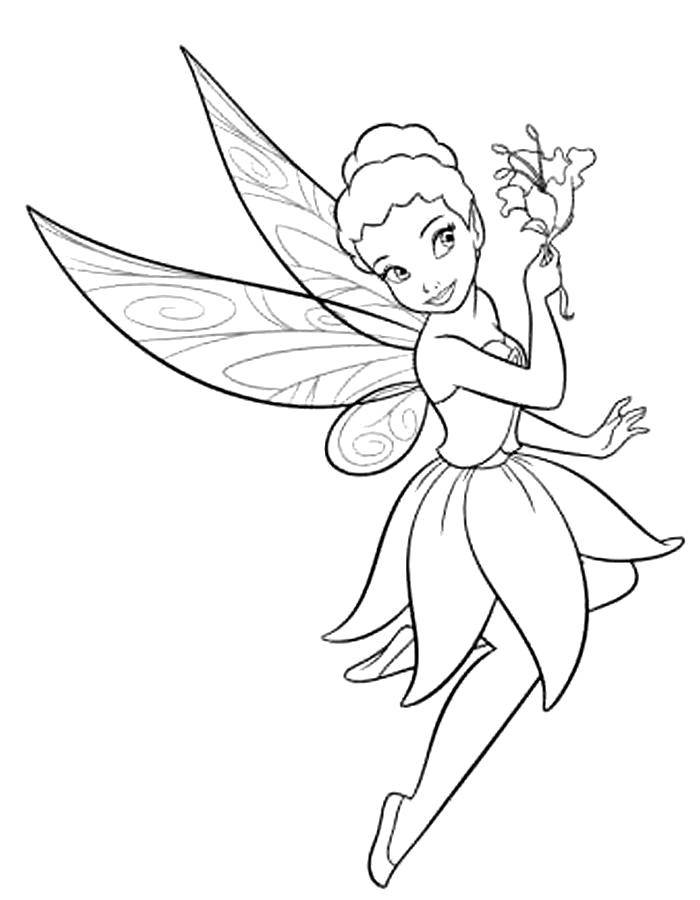 Coloring Fairy with flowers from the disney cartoon fairies . Category fairies. Tags:  Fairy tale, flowers.