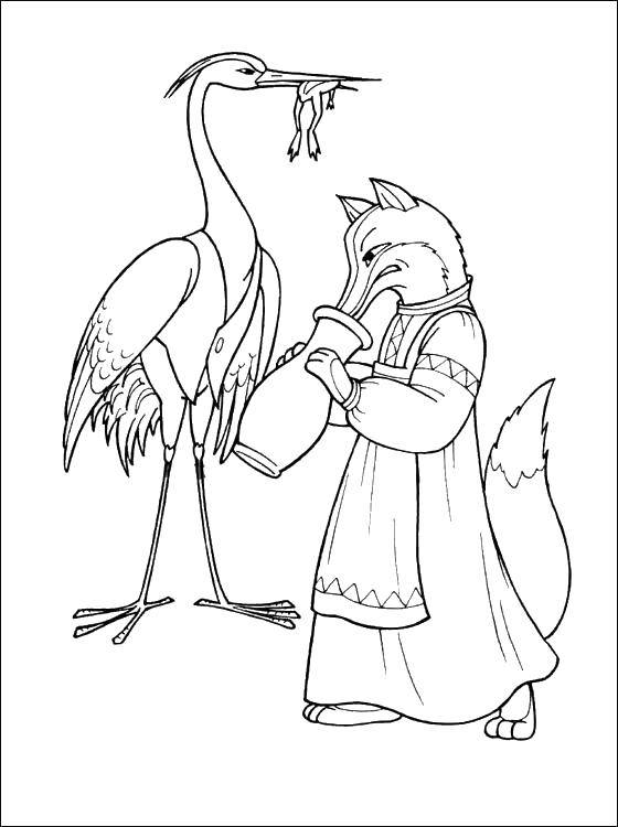 Coloring The Fox and the Heron. Category Fairy tales. Tags:  Tales, Fox, Heron.