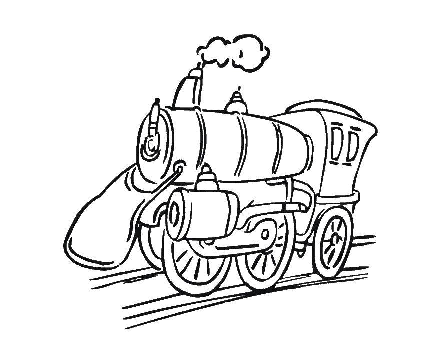 Название: Раскраска Паровозик. Категория: Раскраски для малышей. Теги: Транспорт, поезд, рельсы.
