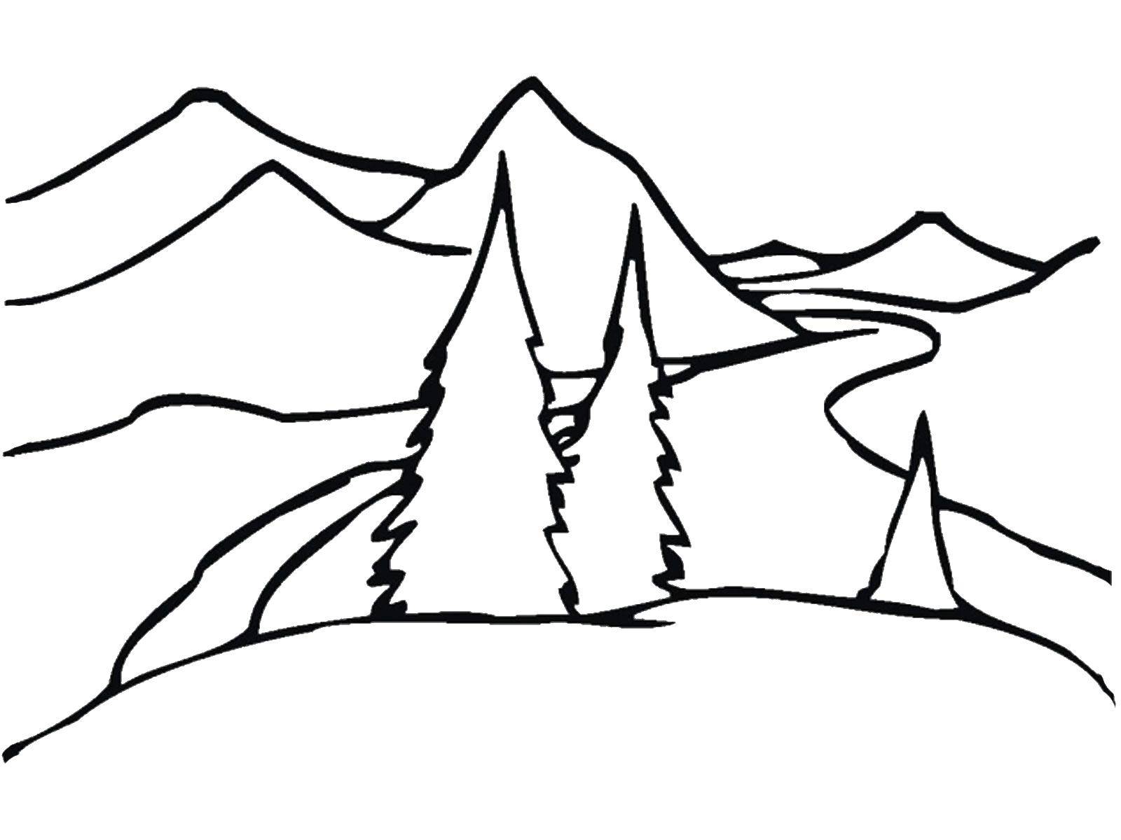 Название: Раскраска Горы и лес. Категория: Природа. Теги: горы, лес.