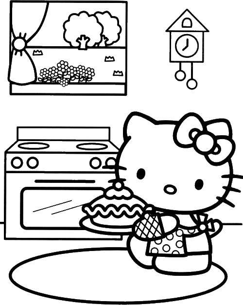 Coloring Hello kitty cooking cake. Category Hello Kitty. Tags:  Hello Kitty.