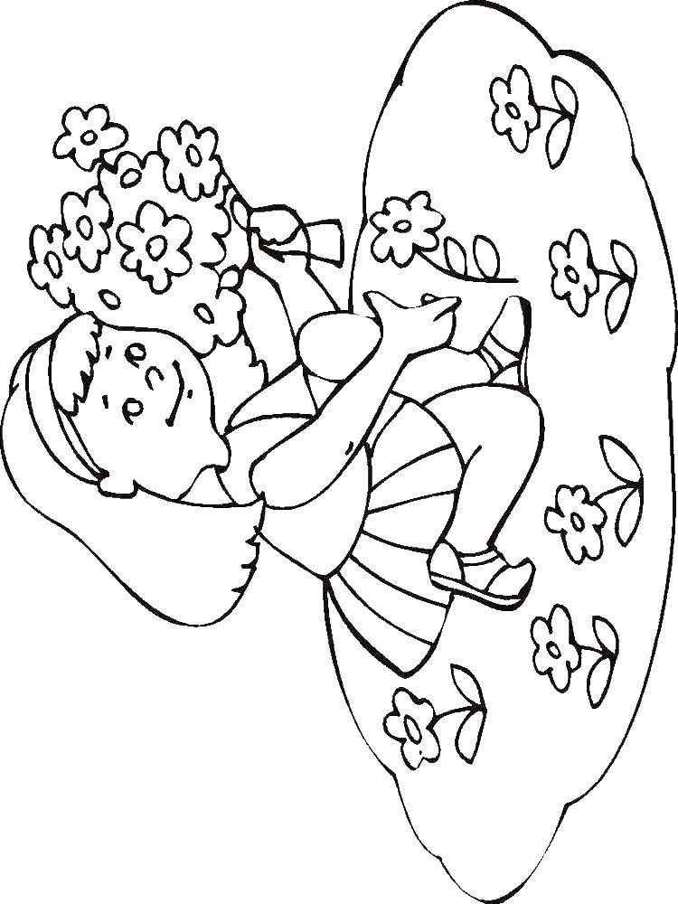 Coloring Girl picking flowers. Category coloring pages for girls. Tags:  girl , flowers.