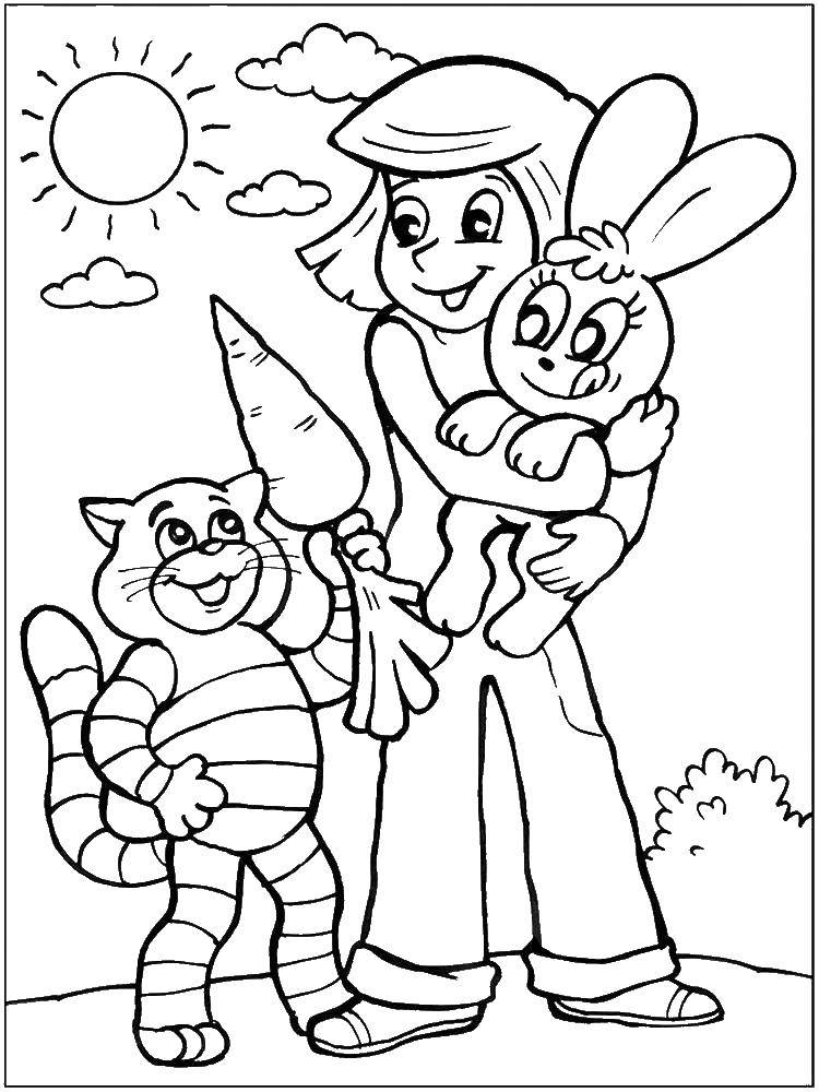 Coloring Cat Matroskin and uncle Theodore. Category cartoons. Tags:  cat, rabbit, boy.