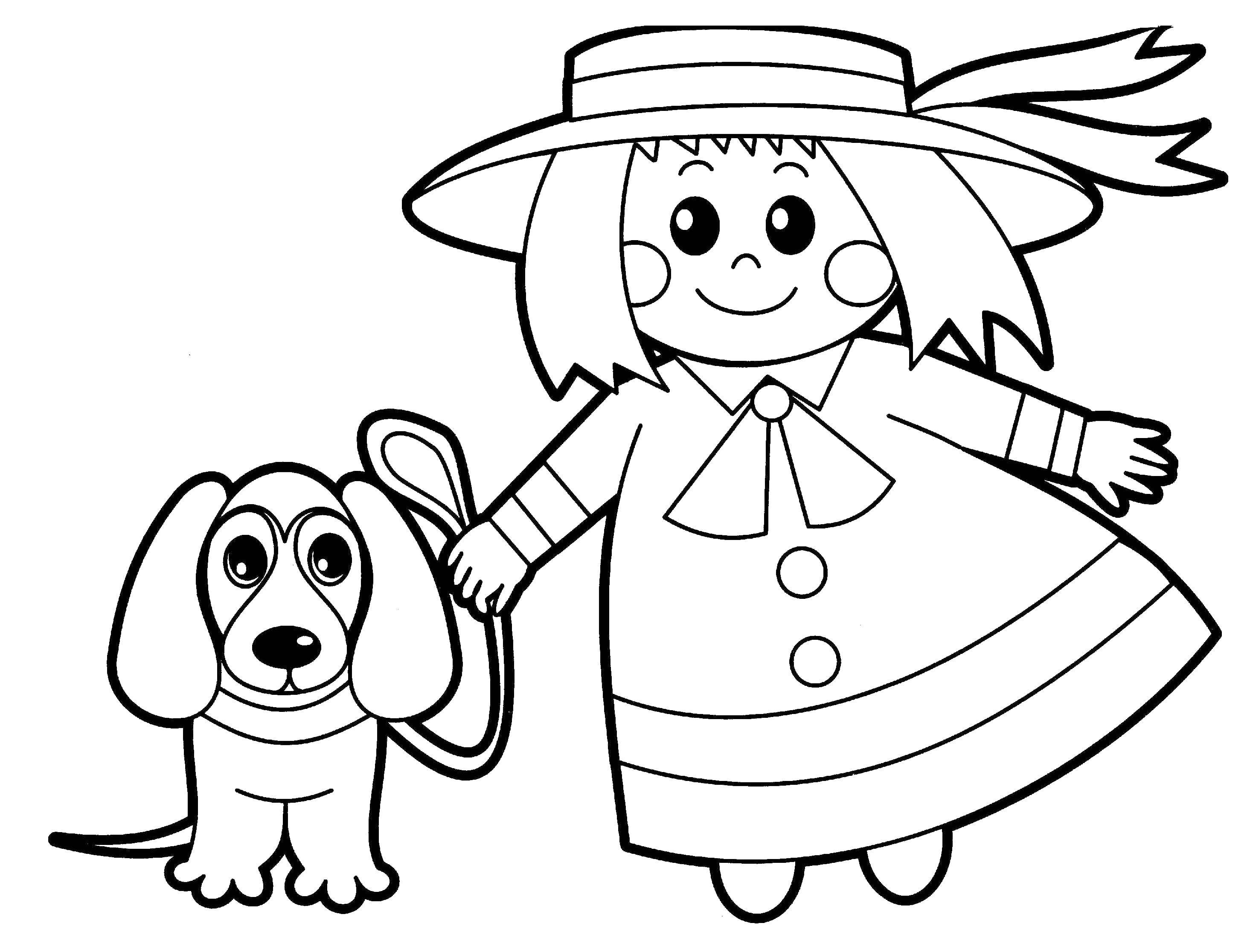 Розмальовки  Дівчинка і собака. Завантажити розмальовку дівчинка, собака.  Роздрукувати ,Люди,
