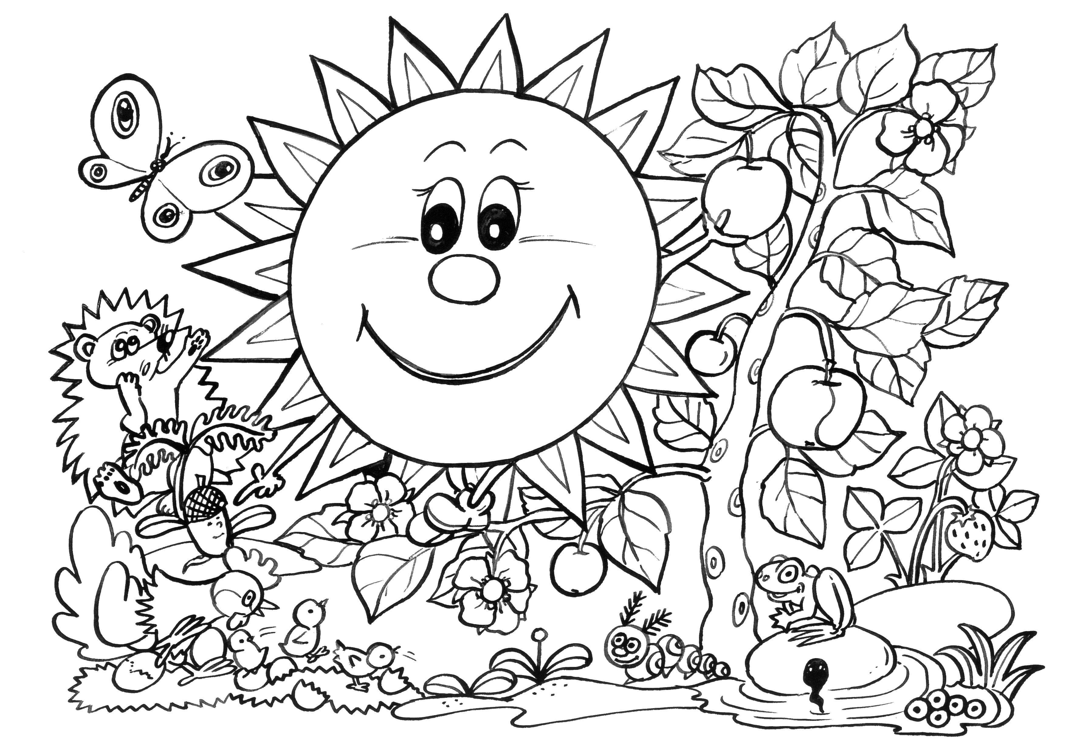 Coloring The sun and animals. Category Nature. Tags:  The sun, animals.