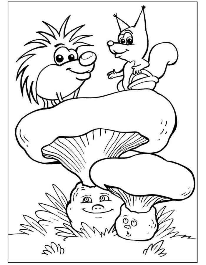 Название: Раскраска Белка и ежик на грибочке. Категория: Животные. Теги: ежик, белка.
