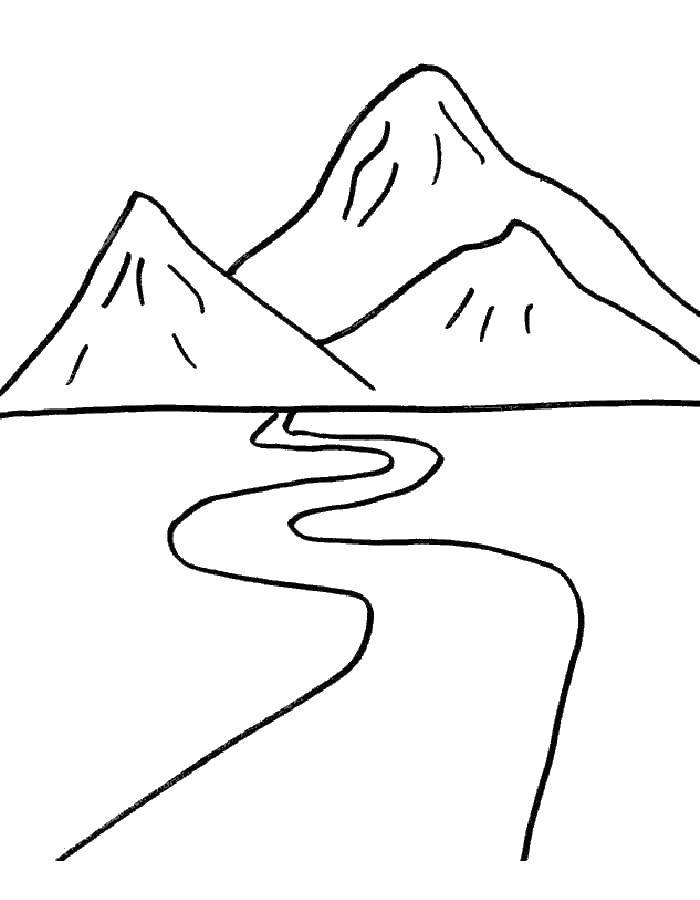 Название: Раскраска Дорога к горам. Категория: Природа. Теги: Природа, горы, дорога.