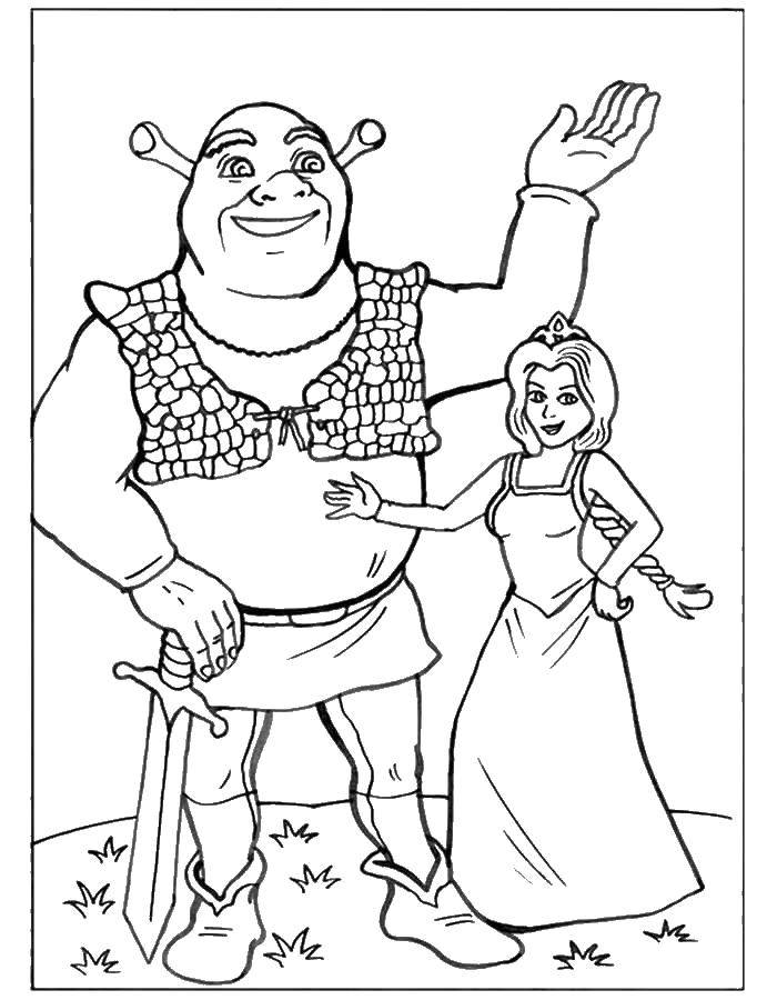 Coloring Shrek and Fiona. Category Cartoon character. Tags:  Cartoon character, Shrek, Fiona.