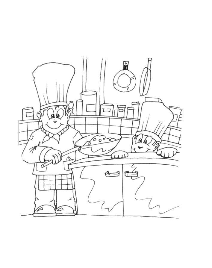 Опис: розмальовки  Кухарі готують на кухні. Категорія: Їжа. Теги:  їжа , кухар, кухня.