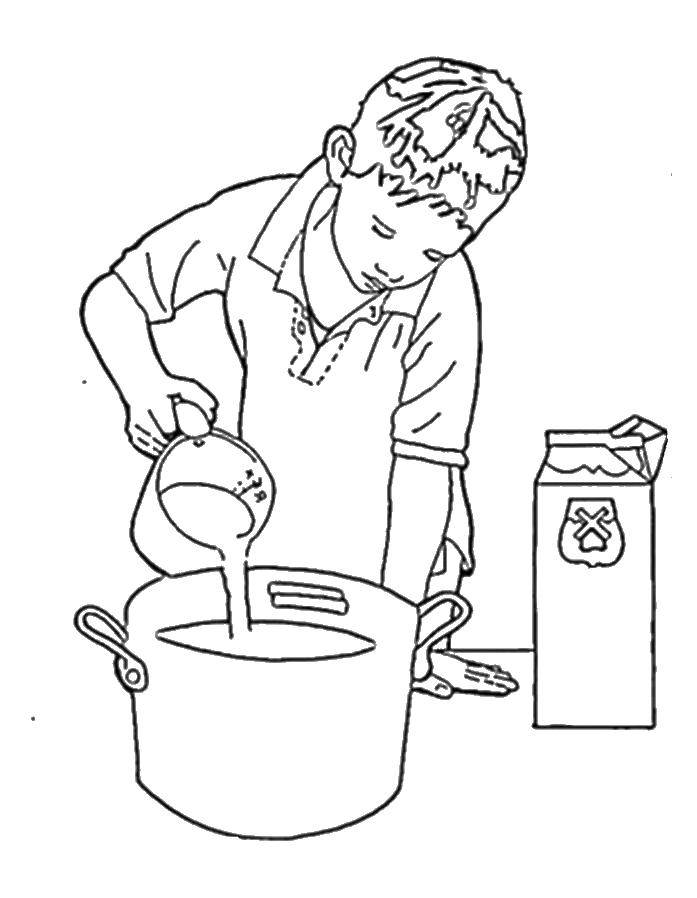 Coloring A boy cooks in the kitchen. Category The food. Tags:  Food, kitchen.
