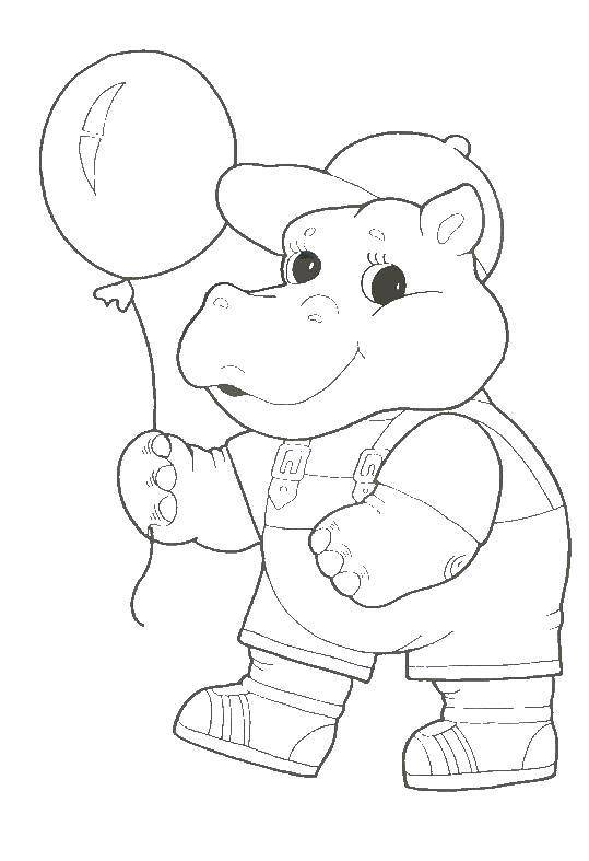 Coloring Hippo ball. Category Coloring pages for kids. Tags:  Animals, a Hippo, a balloon.