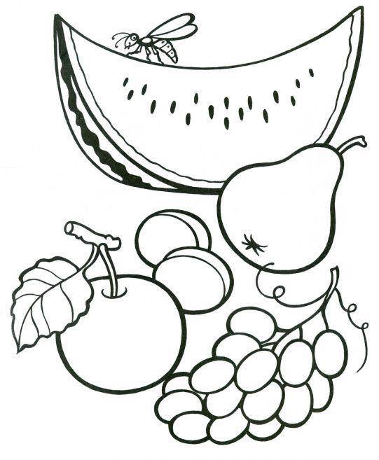 Название: Раскраска Фрукты и ягоды. арбуз груша яблоко абрикосы и виноград. Категория: ягоды. Теги: арбуз.