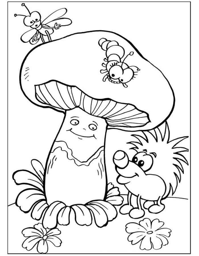 Название: Раскраска Гриб и ежик. Категория: грибы. Теги: гриб.