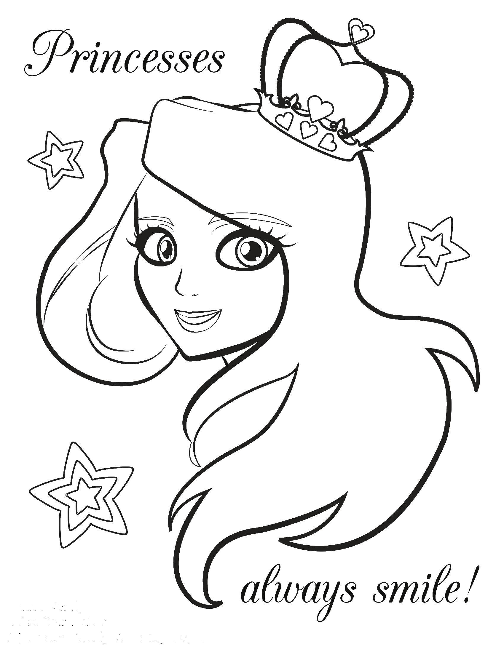 Coloring Princesses always smile. Category Coloring pages for kids. Tags:  Princess, crown.