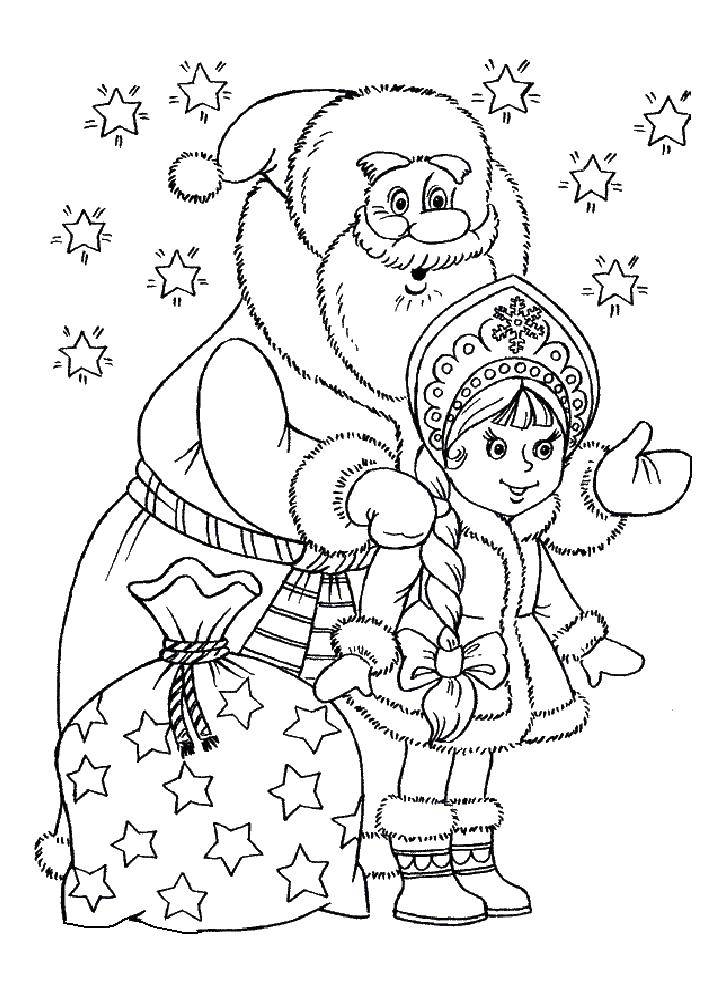 Название: Раскраска Дед мороз и снегурочка. Категория: новый год. Теги: дедмороз, снеговик, снегурочка.