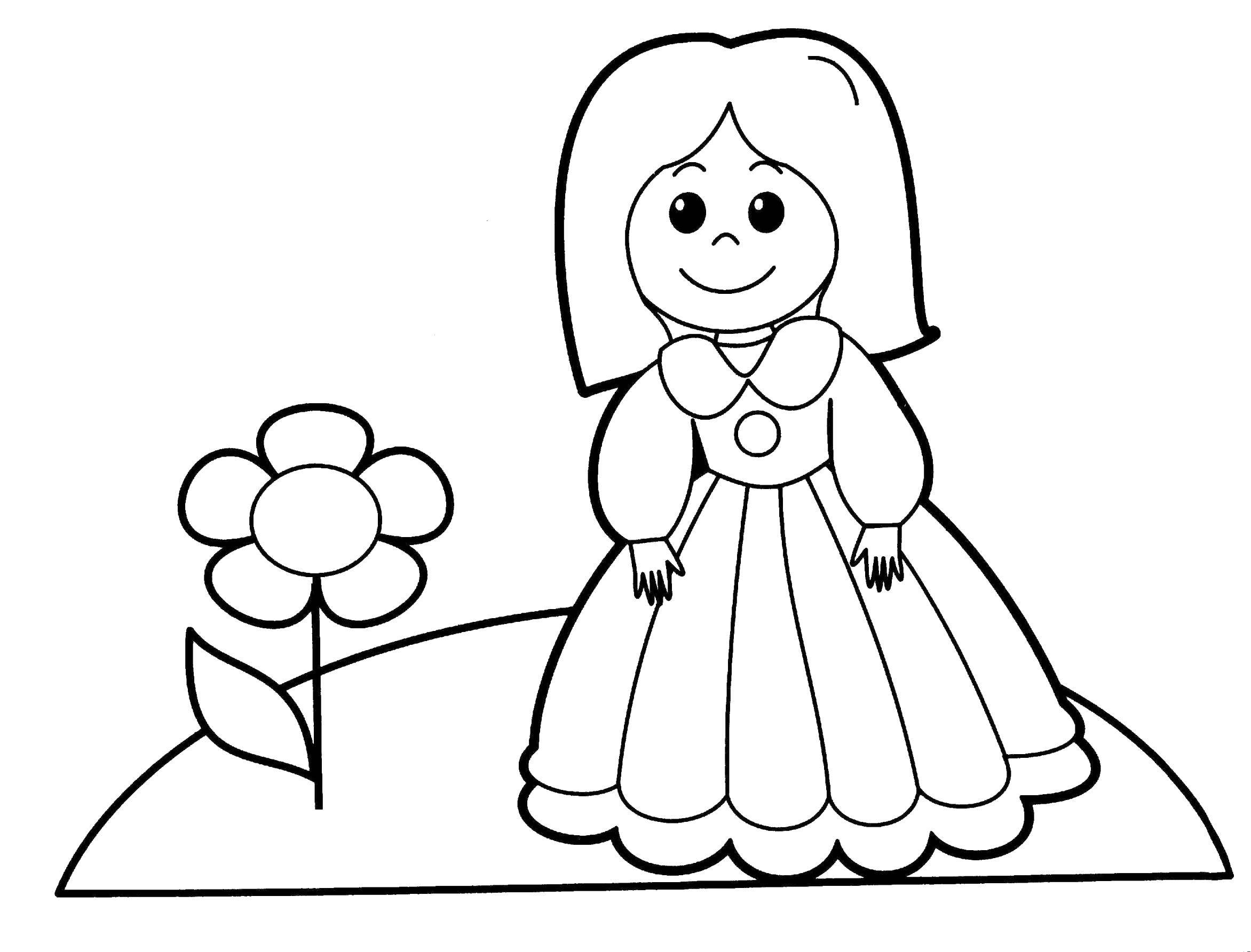 Название: Раскраска Девочка идет к цветку. Категория: раскраски для девочек. Теги: девочка, цветы.