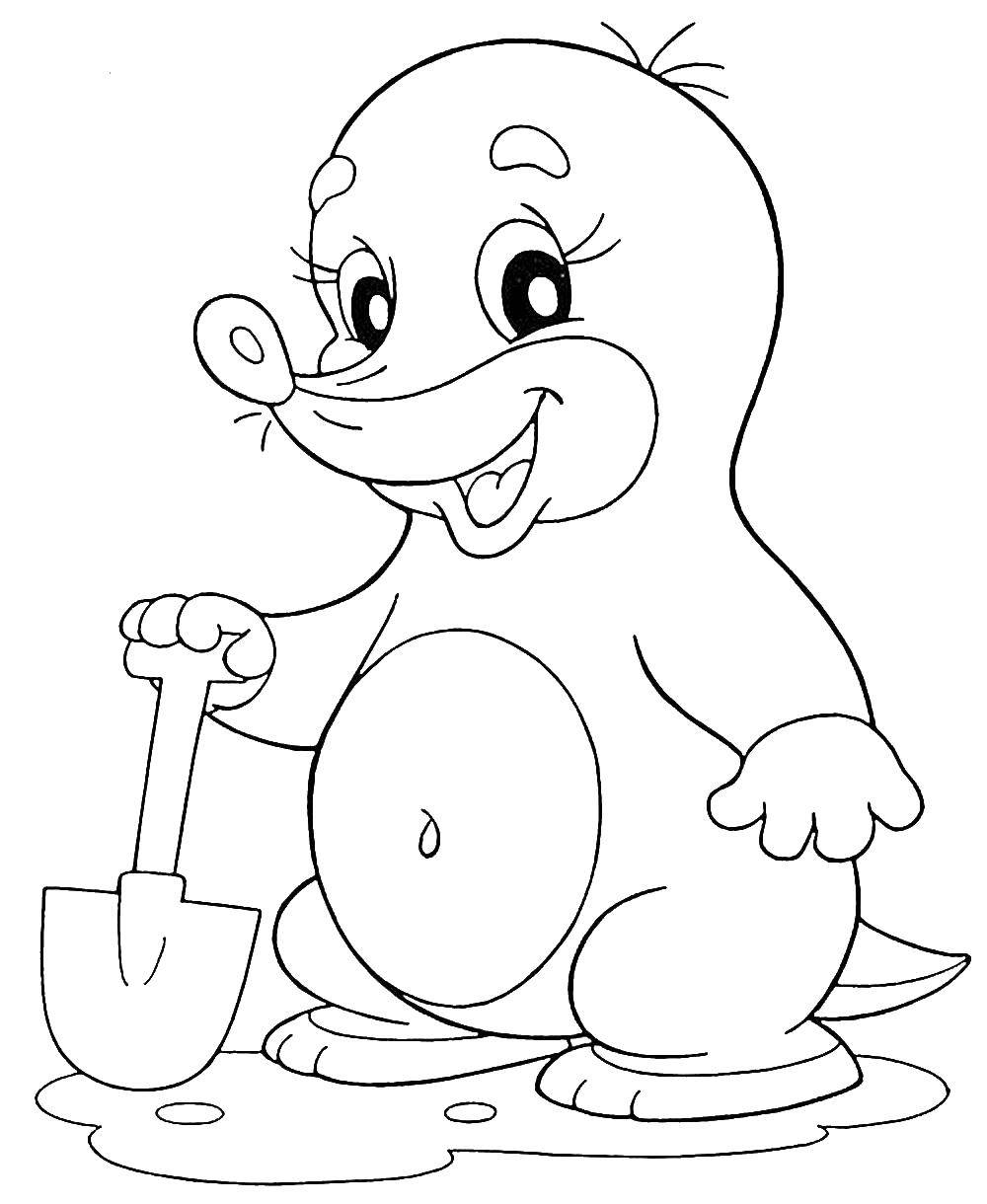 Coloring A mole with a shovel. Category Coloring pages for kids. Tags:  mole.